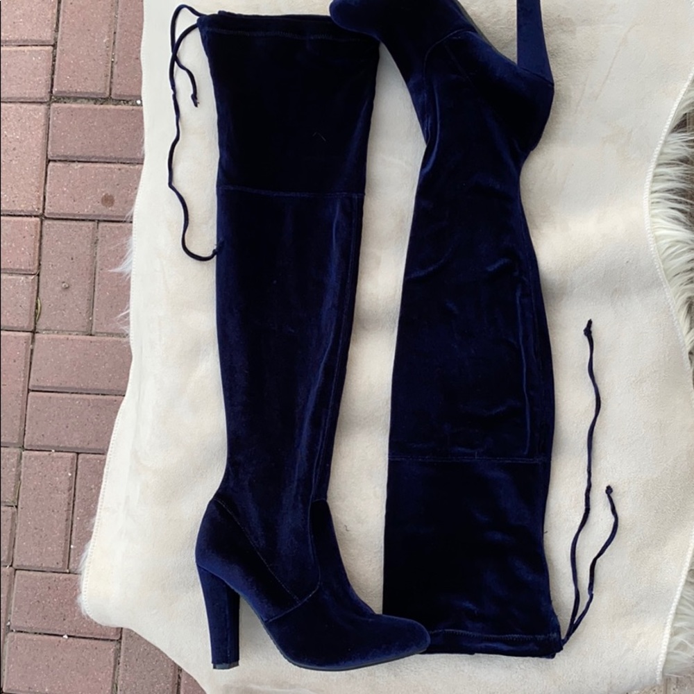 Steve Madden Navy Velvet Knee High Boots - 8